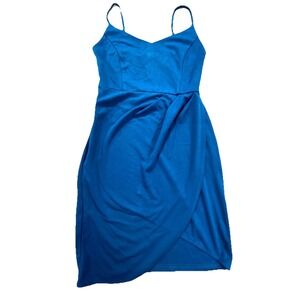 Zalalus Mini Dress Womens Small Blue Bodycon Spaghetti Strap Party Cocktail Club